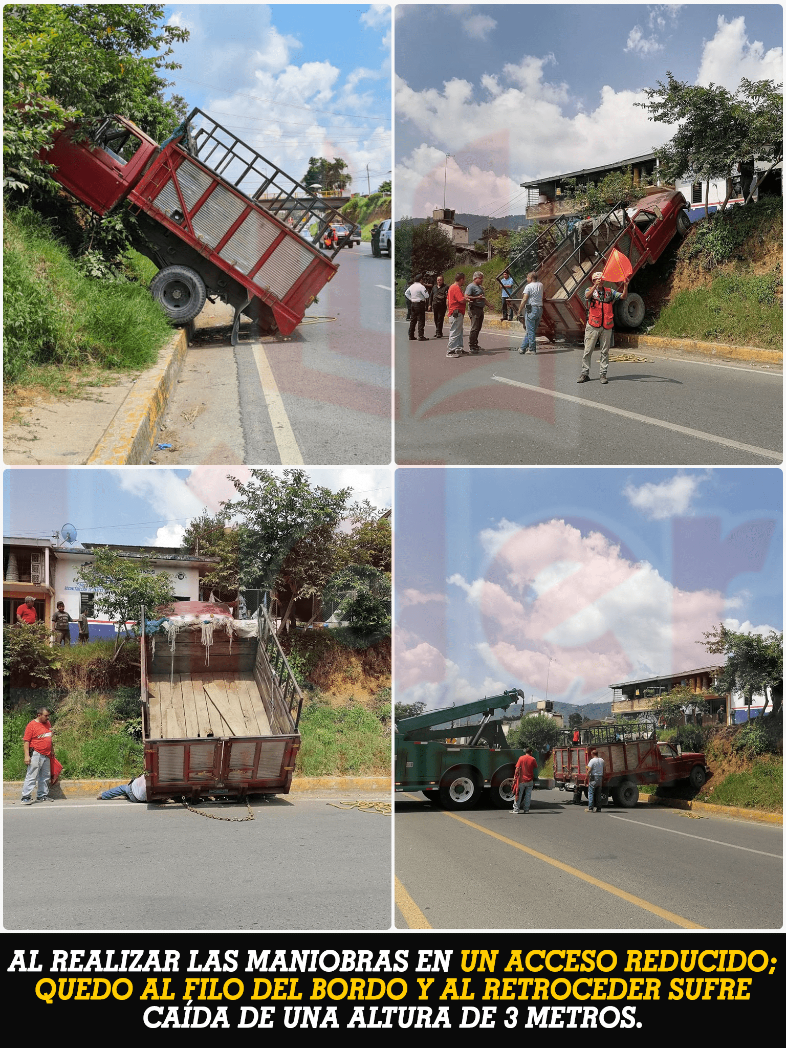 Camioneta a punto de volcar luego de sufrir una caída sobre un bordo a un costado del Boulevard en Xicotepec.