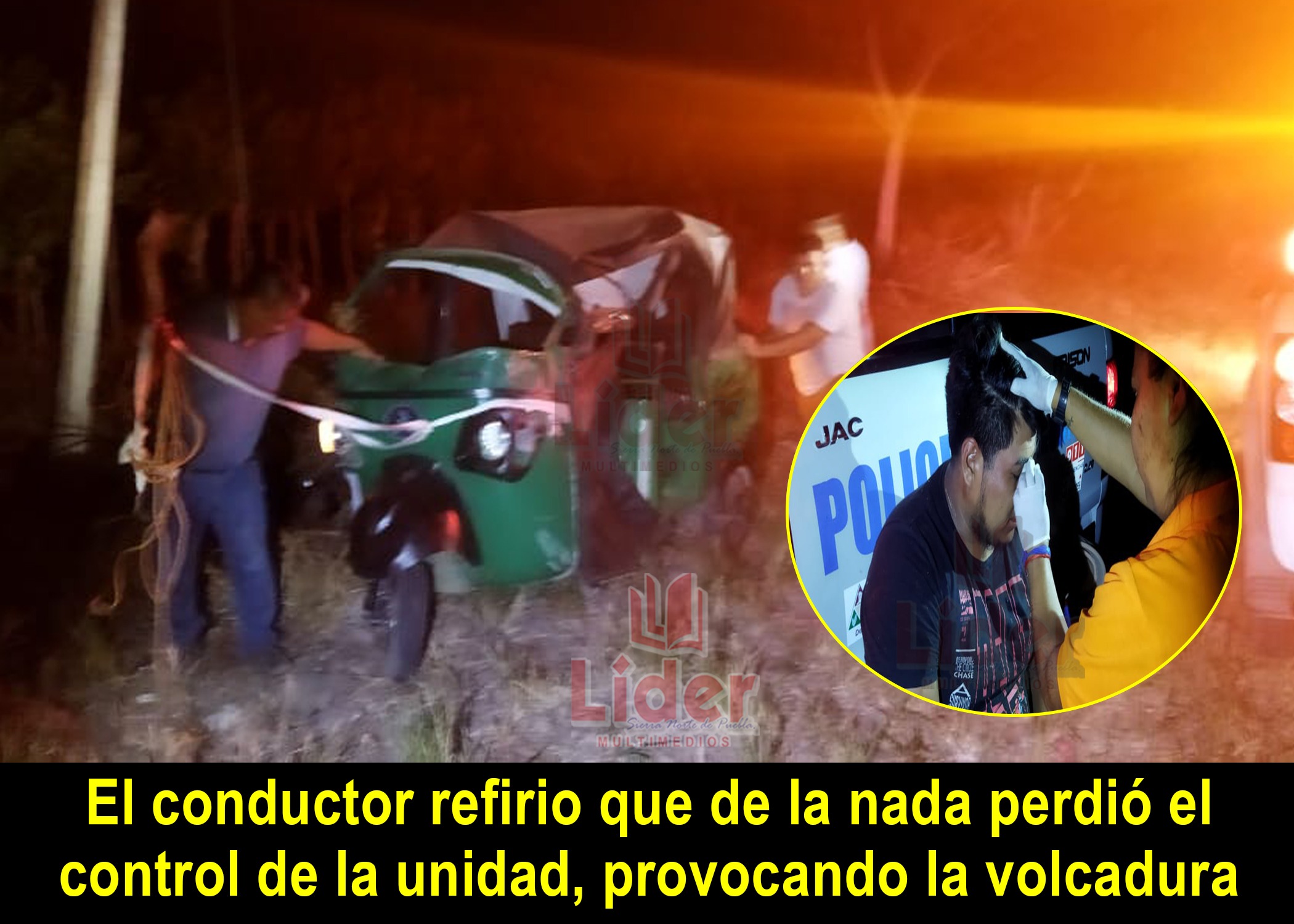 Mototaxista sufre volcadura sobre el paraje conocido como El Carretero