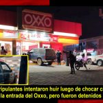 Sujetos impactan su camioneta en la entrada de un Oxxo en Tulancingo