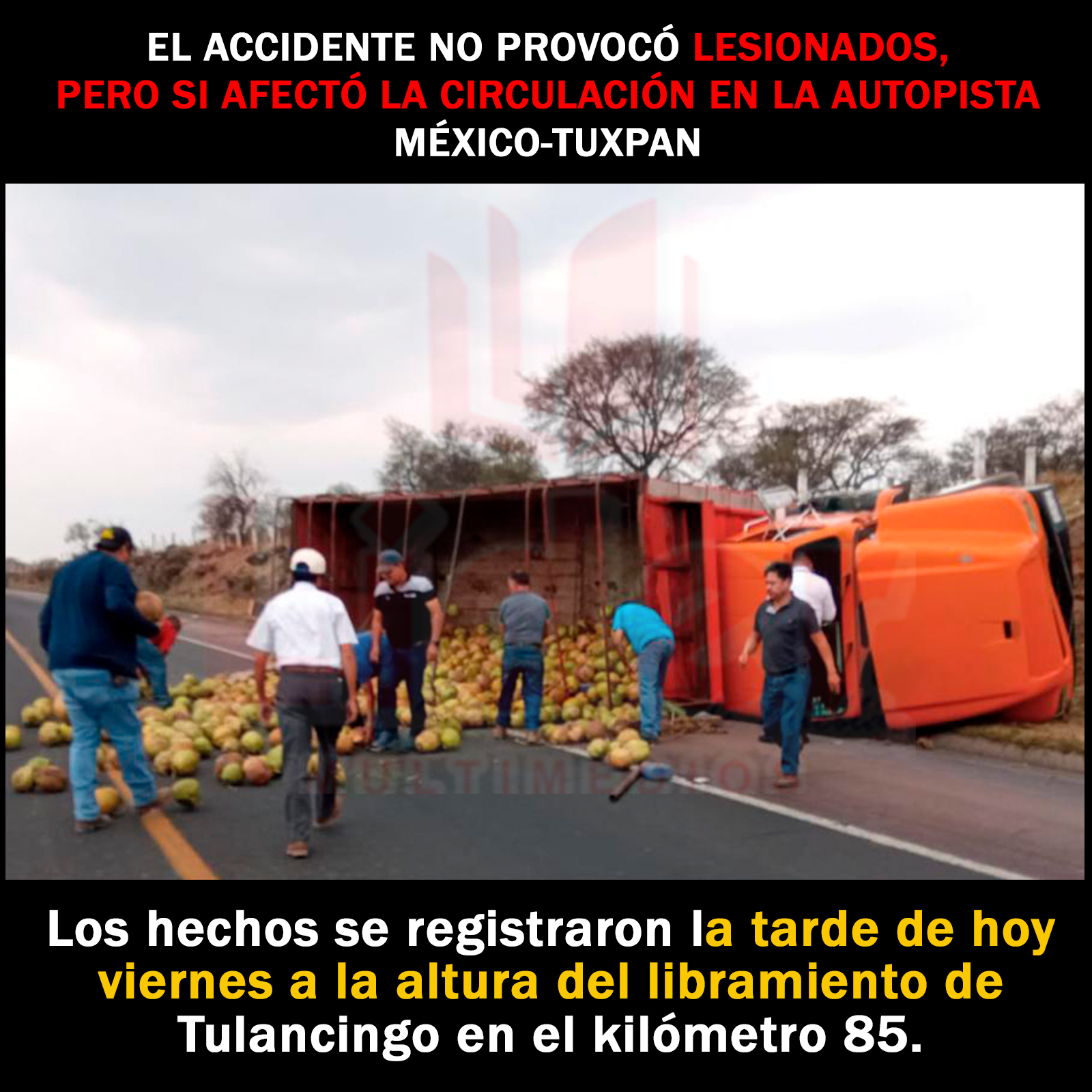 Torton con carga de cocos volcá sobre la Autopista México-Tuxpan.