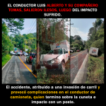 Automóvil invade carril; camioneta de empresa Gamesa termina impactando en poste y sobre la cuneta en “La Joya”, Zihuateutla.