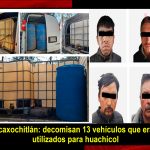 Cuatro hombres, 13 autos, huachicol, armas drogas, asegurados en Acaxochitlán