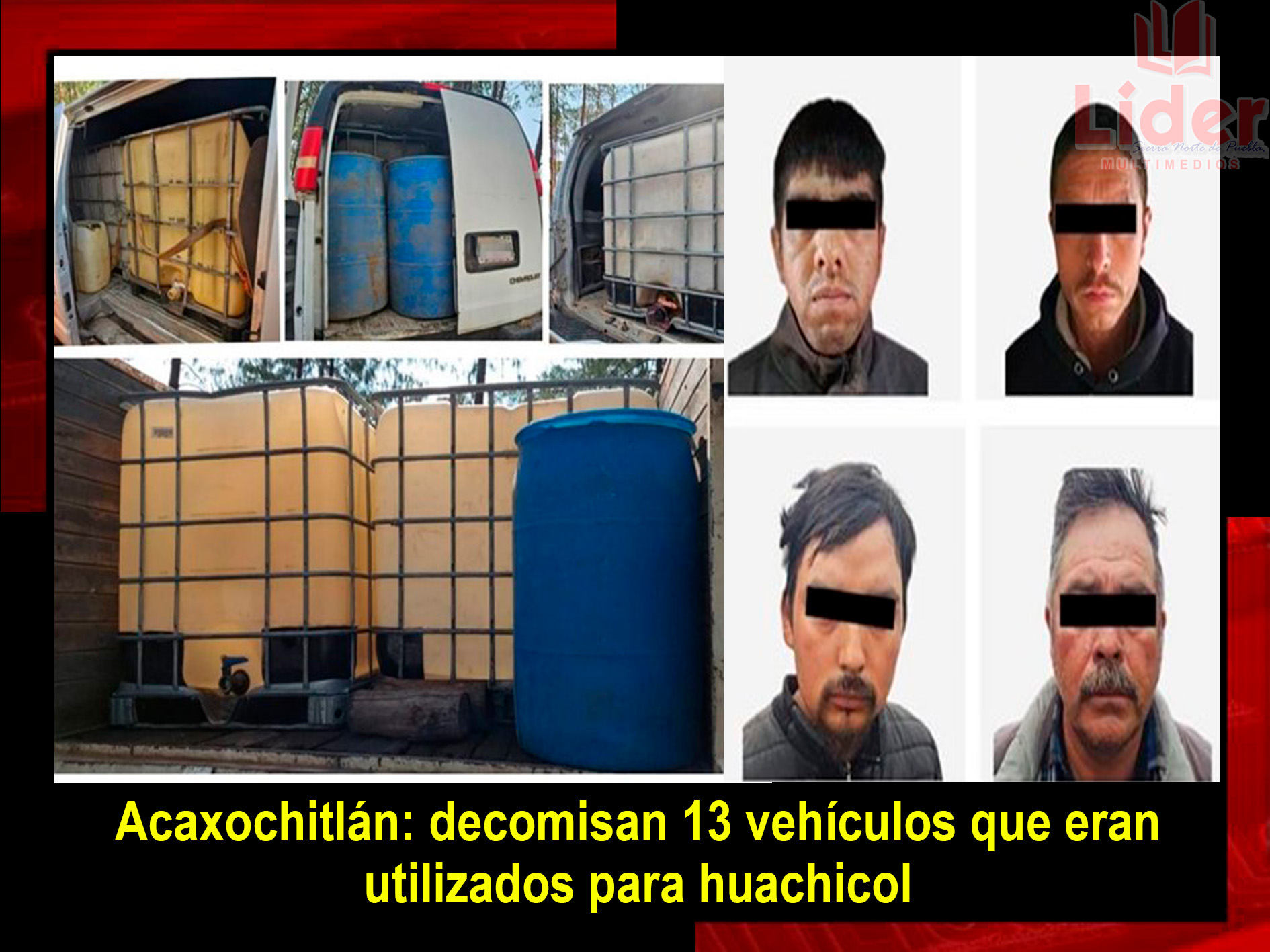Cuatro hombres, 13 autos, huachicol, armas drogas, asegurados en Acaxochitlán