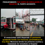 Fuerte choque arroja un motociclista herido y daños materiales en la entrada del boulevard en Xicotepec.