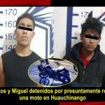Policía municipal de Huauchinango detiene a dos sujetos por el presunto robo de una motocicleta en la colonia El Potro
