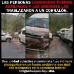 Choque de unidad colectiva y camioneta de vidriería deja daños y lesionados en Chignahuapan-Aquixtla.
